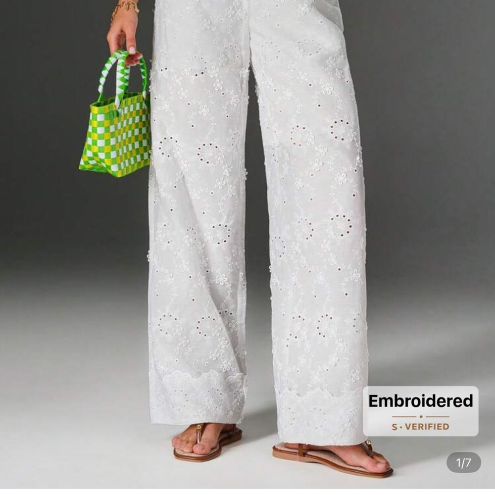 Embroidered White Women's Pants